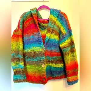 Beautiful Chunky Hooded Rainbow Cardigan. Handmade.